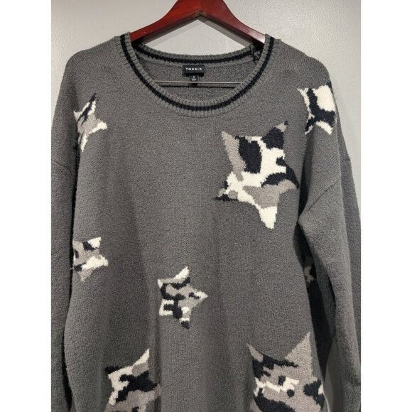 Torrid Womens Size 0/L/12 Grey Crew Neck Sweater Camo Star Long Sleeve Warm - Picture 4 of 16